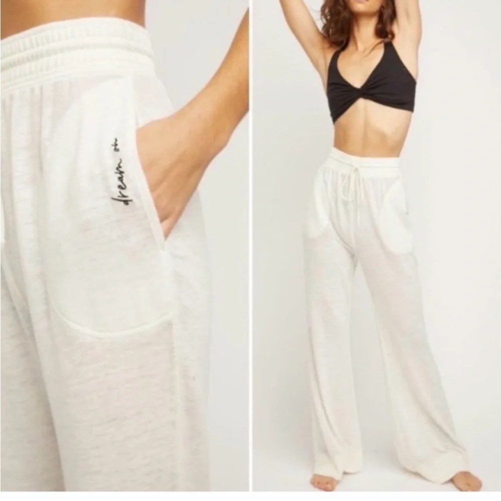Free People Cozy Cool Cream Wide Leg Sweatpants Lounge Cozy Boho Athleisure S